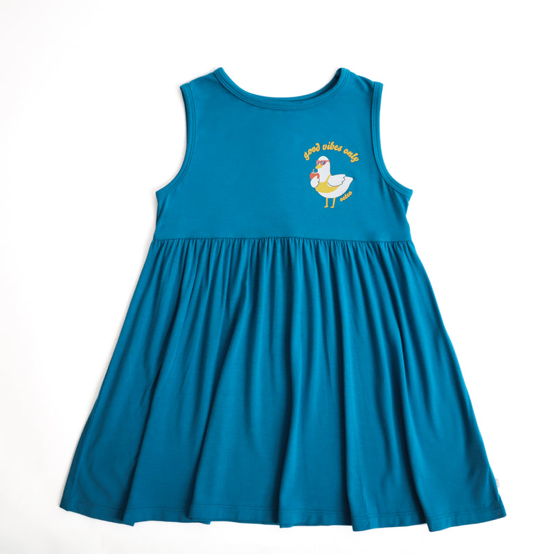 OETEO Duckie's Day Off Bamboo Toddler Casual Sleeveless Dress (Blue)