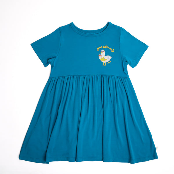 OETEO Duckie's Day Off Bamboo Toddler Casual T-Shirt Dress (Blue)