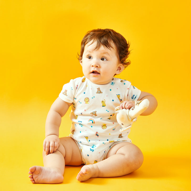 Baby Wearing OETEO Rainbow Safari Short Sleeve Baby Romper Playsuit (White)