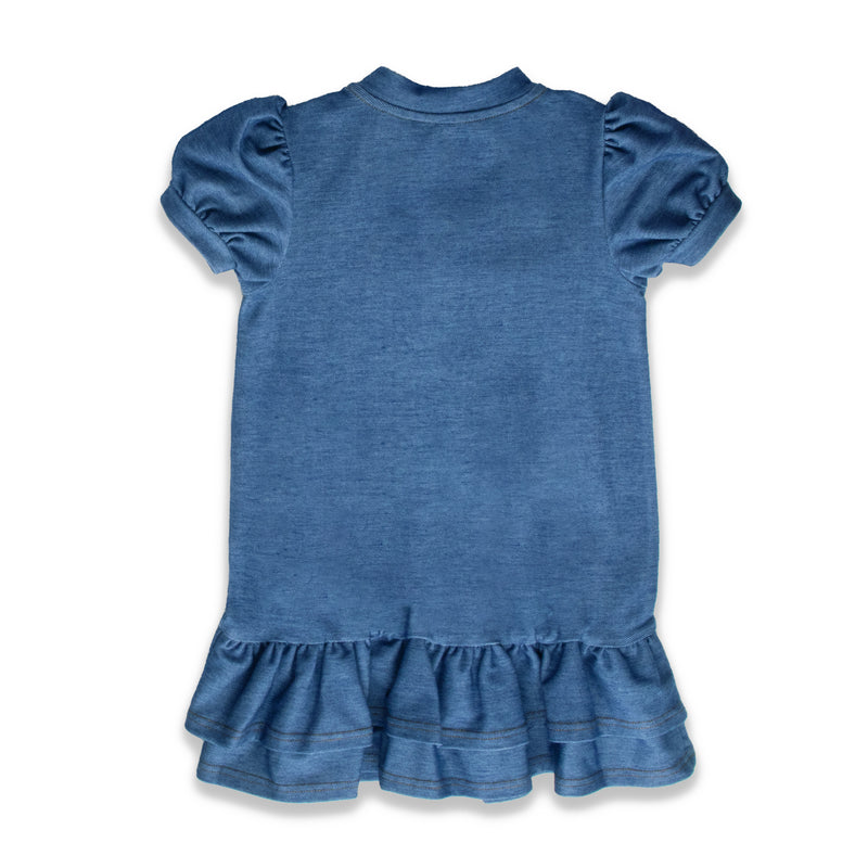 CNY Modern Blessings Toddler Girl Polo Puff Sleeve Dress (Blue)