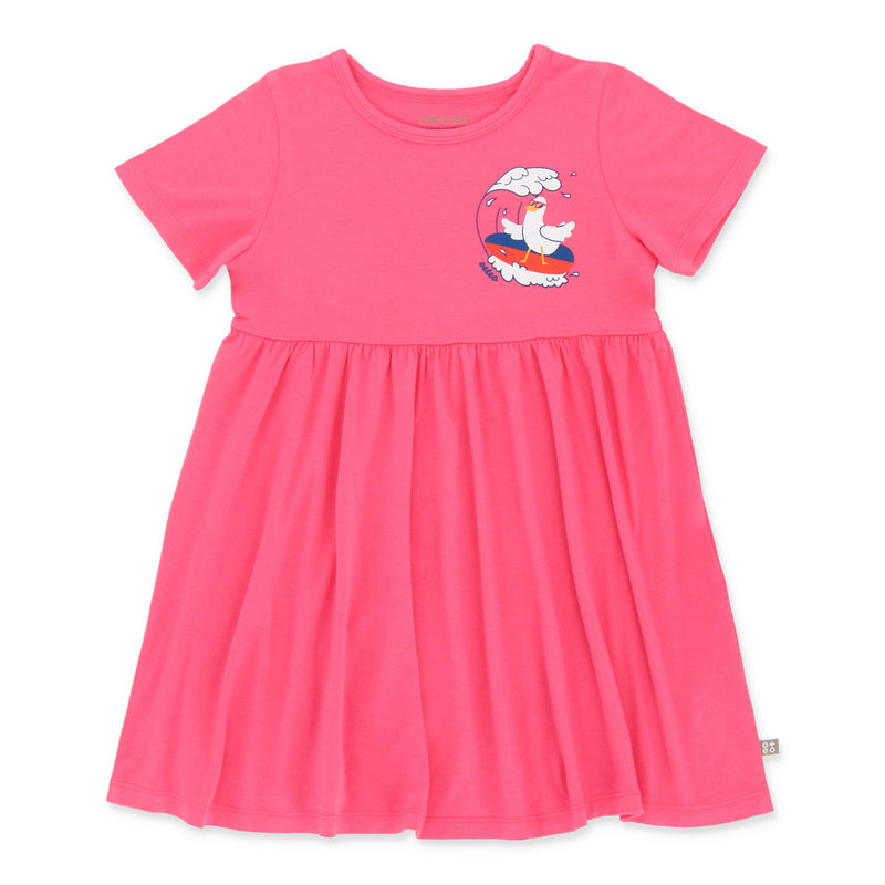 OETEO Duckie's Day Off Bamboo Toddler Casual T-Shirt Dress (Pink)