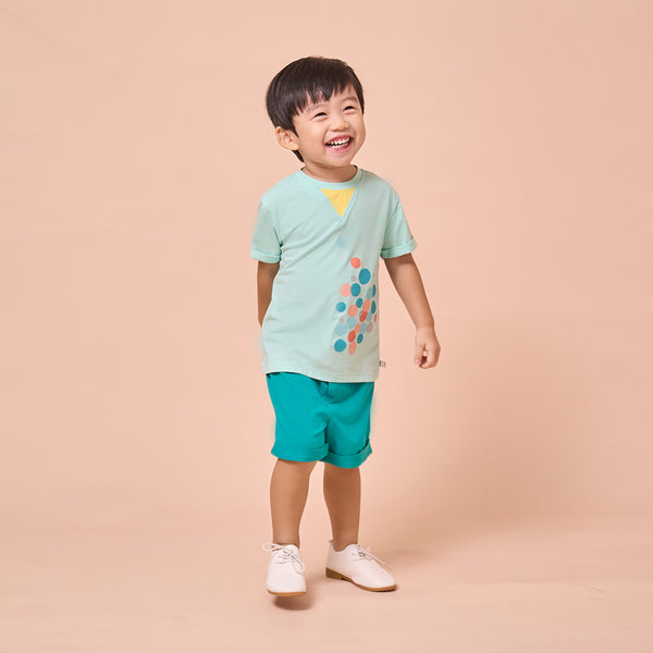 A boy dressed Urban Kids Tri Collar Tee Set (Green) | Oeteo Singapore