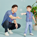 CNY Modern Blessings Toddler Kid Mandarin Shirt (Blue)