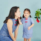 Girl Wearing OETEO CNY Modern Blessings Toddler Skort (Sky Blue)