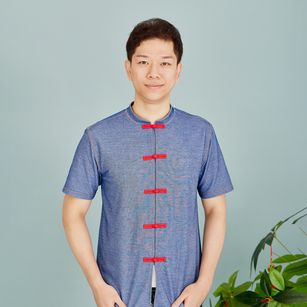 Man Wearing OETEO CNY Modern Blessings Adult Men & Women's Mandarin Shirt