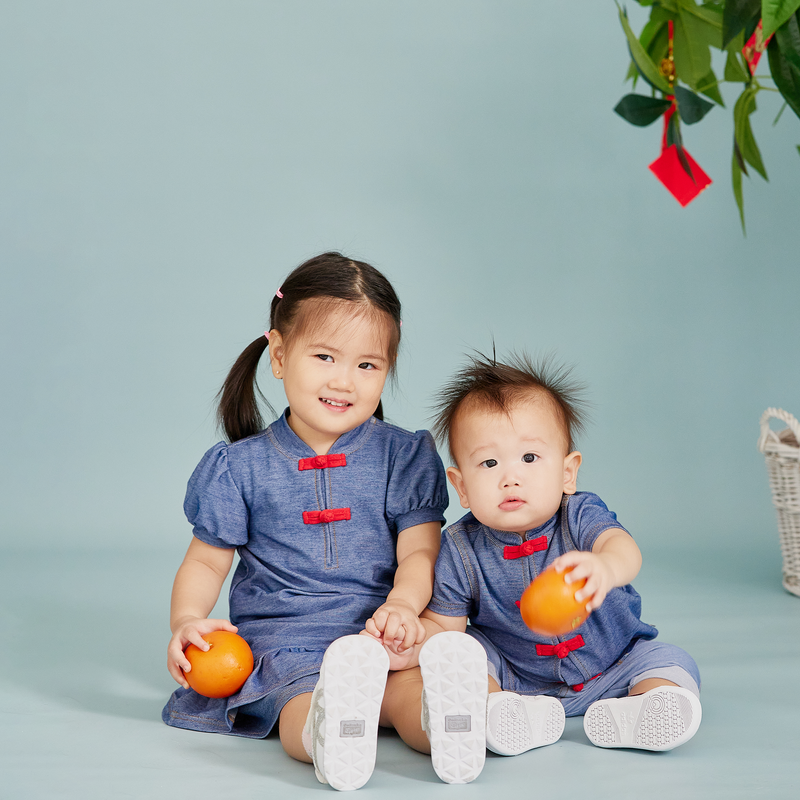 CNY Modern Blessings Baby Mandarin Shirt (Blue)