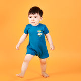 Baby Wearing OETEO Rainbow safari short sleeve playsuit in blue