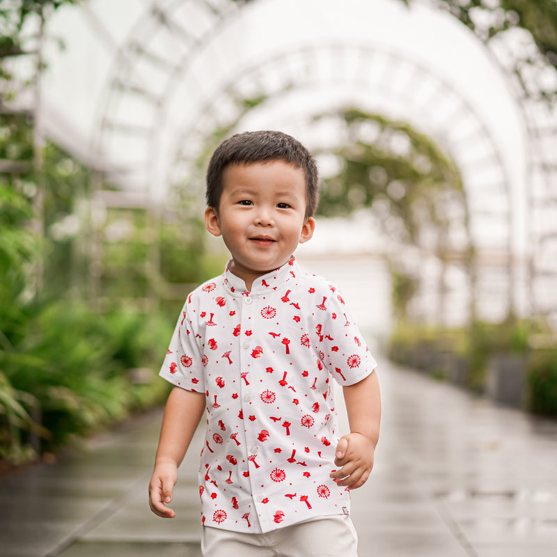 OETEO Heritage Singapore Icons Toddler Kid Boy Mandarin Collar Shirt