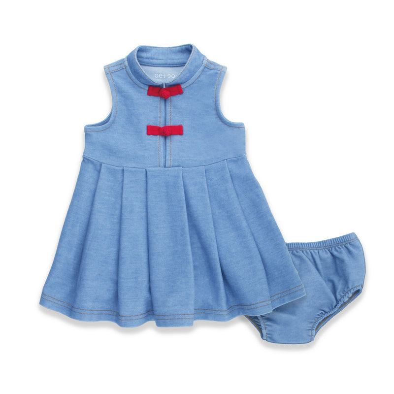 OETEO CNY Modern Blessings Baby Mandarin Sleeveless Dress (Sky Blue)
