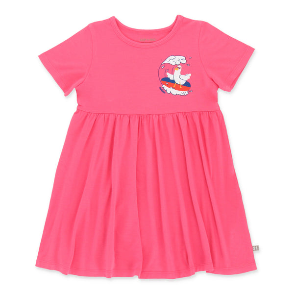 OETEO Duckie's Day Off Bamboo Toddler Casual T-Shirt Dress (Pink)