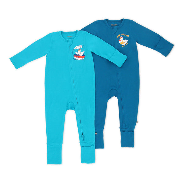 OETEO Duckie's Day Off Bamboo Zippy Jumpsuit 2Pc Bundle (Blue)