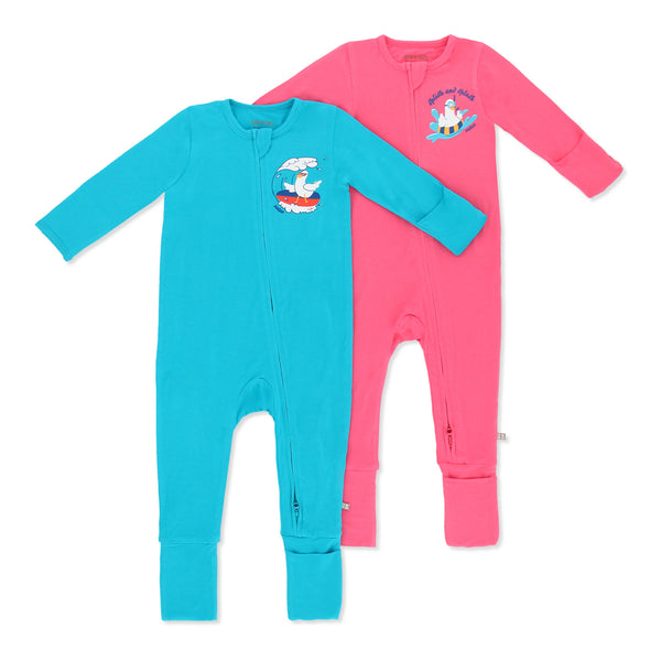 OETEO Duckie's Day Off Bamboo Zippy Jumpsuit 2Pc Bundle (Pink)