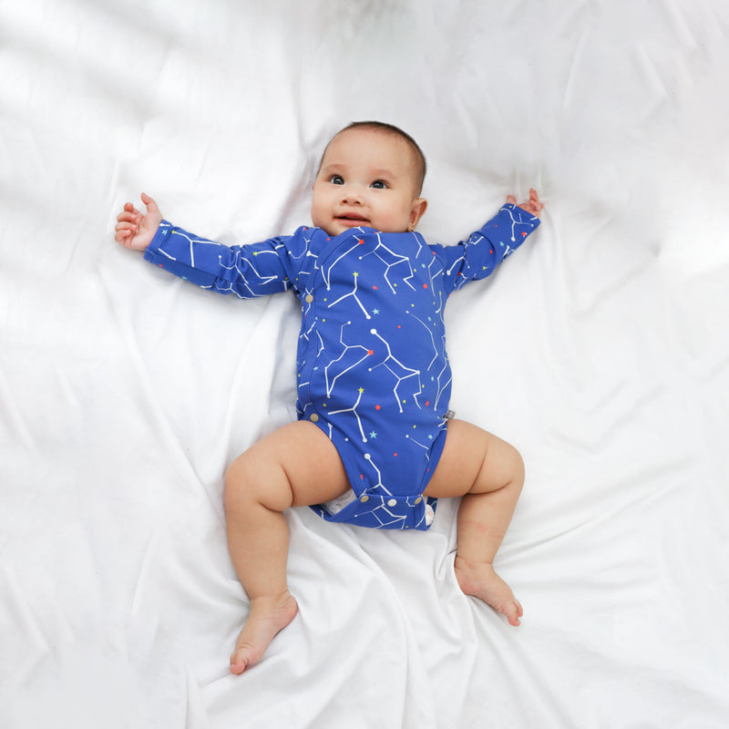 OETEO Little Explorer Baby Long Sleeve Kimono Rompers 2 Pc Bundle (Blue)