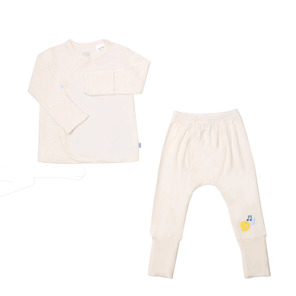 Happy Go Hatchling Bamboo Front Snap Baby Jammies Set (Cream) | Oeteo Singapore