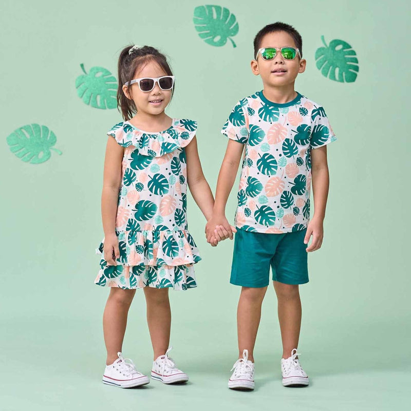 Tropical Land Toddler Girl Layered Dress (Green)