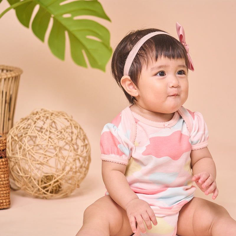 Girl Dressed Camo Flash Puff Sleeve Easyeo Rompers 3pc Bundle (Pink) | Oeteo Singapore