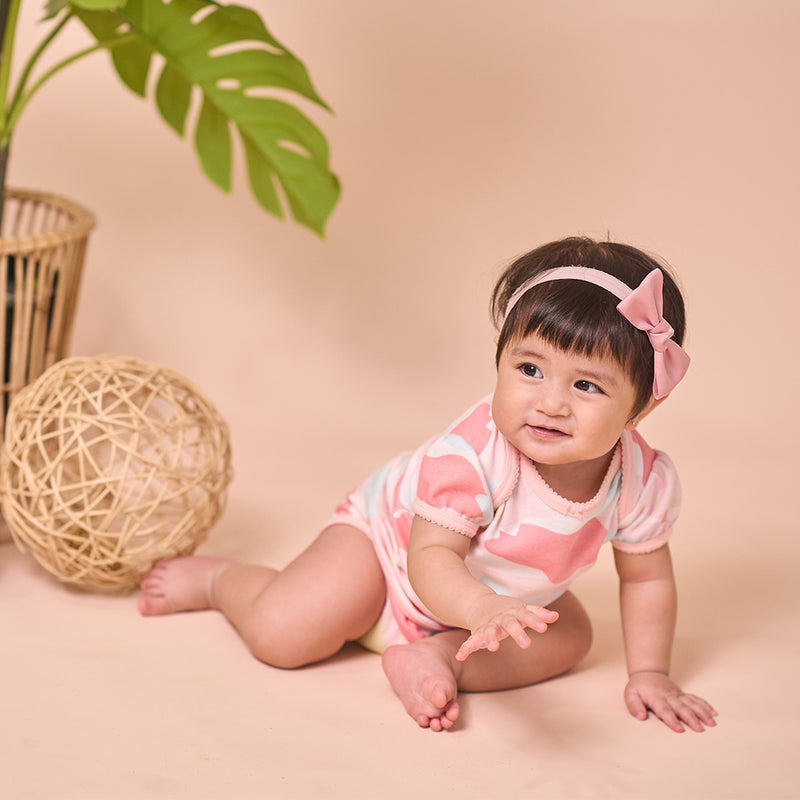Baby Girl Dressed Camo Flash Puff Sleeve Easyeo Romper Printed Pink | Oeteo Siongapore