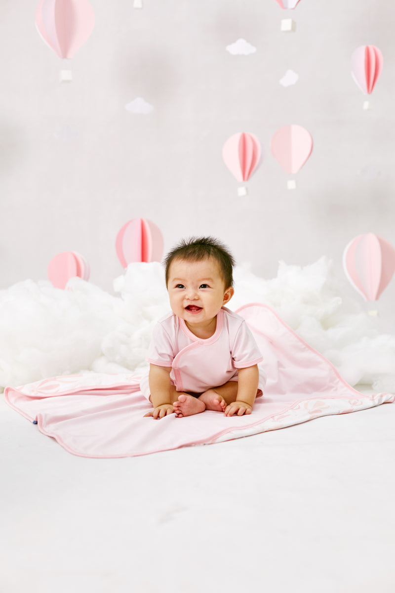 A baby dressed Love From Above Front Snap Baby Short Sleeve Set (Pink) | Oeteo Singapore