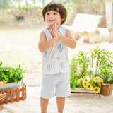 A boy dressed Love From Above Hot Air Balloon Toddler Sleeveless Set (Blue) | Oeteo Singapore