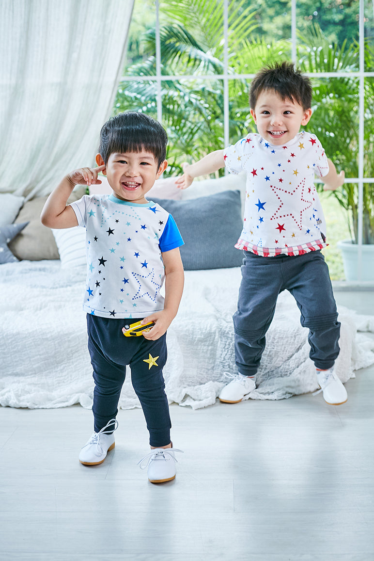Two boys dressed Starry Gaze Nova Harem Pants (Black) | Oeteo Singapore