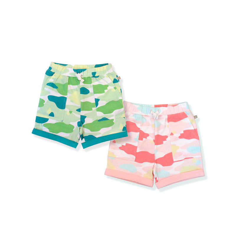 Camo Flash Toddler Casual Shorts 2pc Bundle (Pink/Green) | Oeteo Singapore