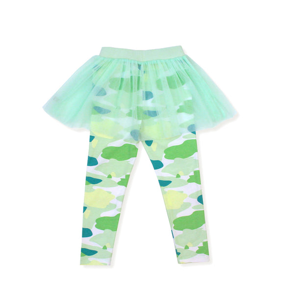 Camo Flash Tulle Skirt Leggings (Green) | Oeteo Singapore