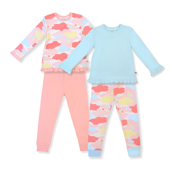Camo Flash Ruffle Jammies Pyjamas 4pc Bundle Set (Pink) | Oeteo Singapore