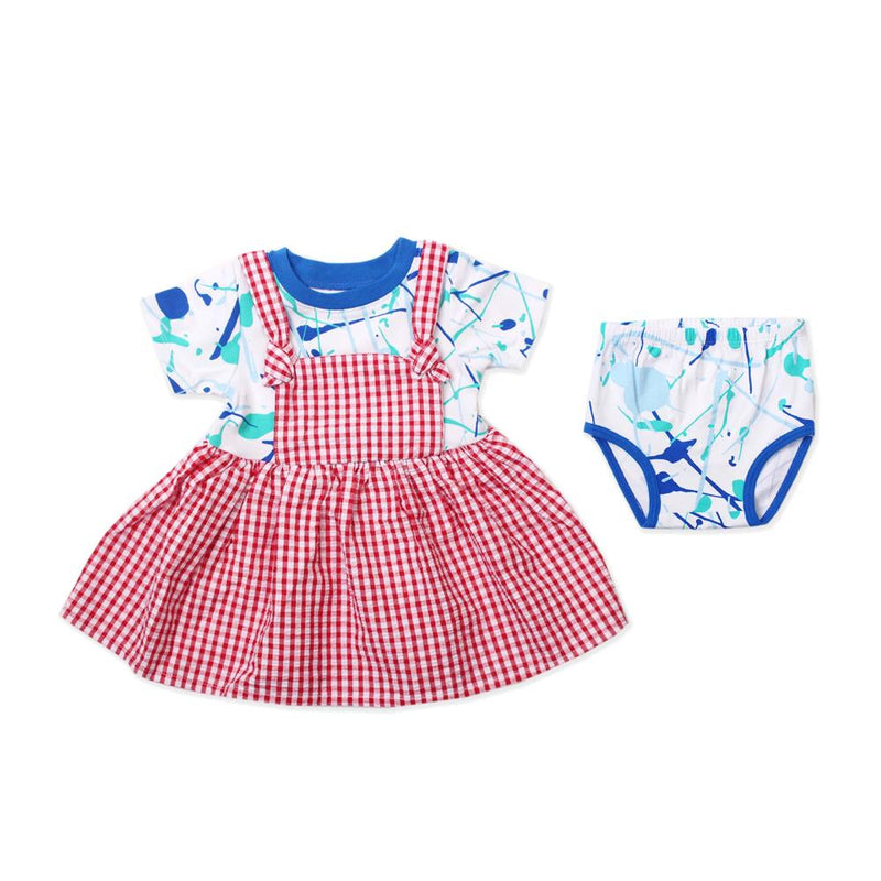Get Messy Dungaree Baby Girl Dress (Red) | Oeteo Singapore