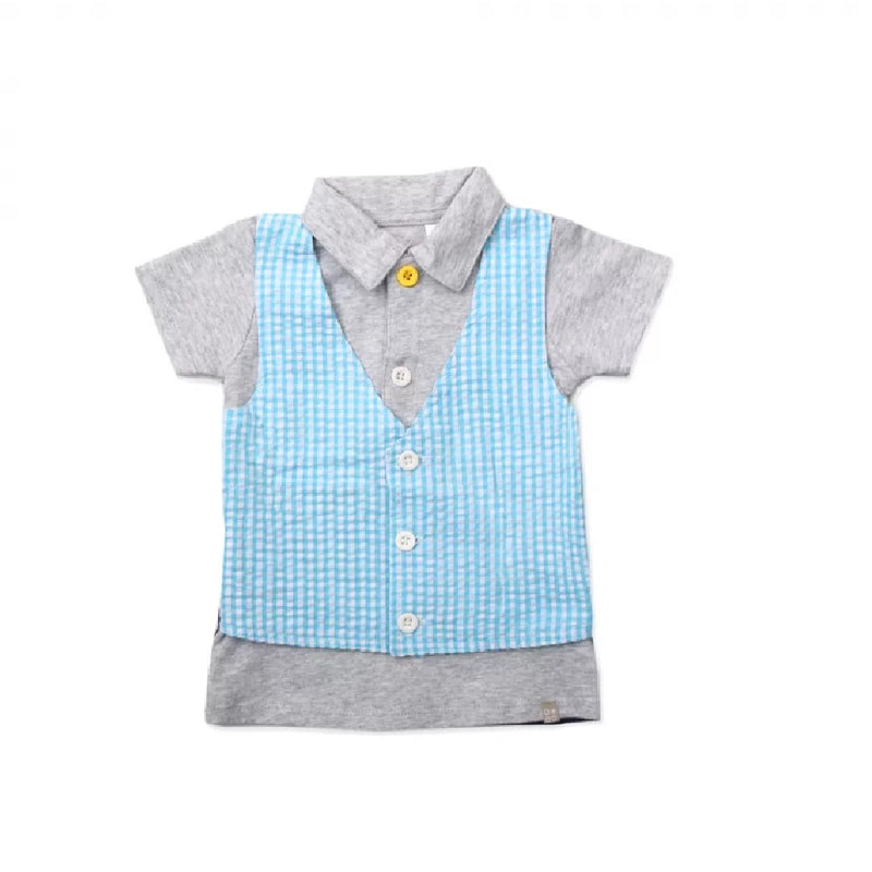 Get Messy Baby Gingham Vest Polo Shirt (Blue) | Oeteo Singapore