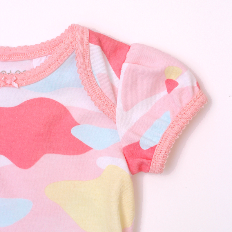 Closeup Camo Flash Puff Sleeve Easyeo Rompers (Pink) | Oeteo Singapore