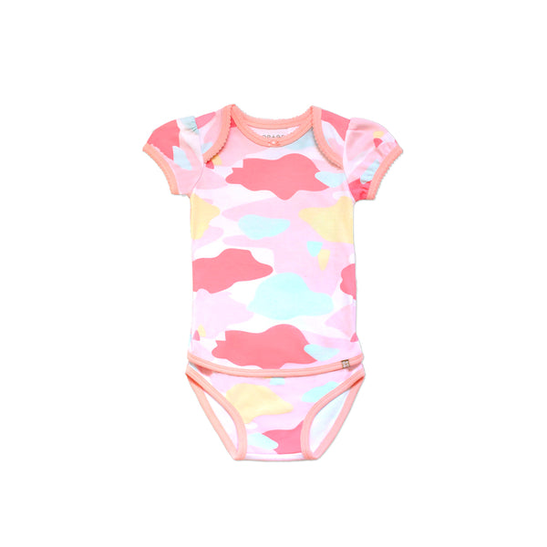 Camo Flash Puff Sleeve Easyeo Romper Printed Pink | Oeteo Siongapore