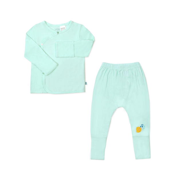 Happy Go Hatchling Bamboo Front Snap Baby Jammies Set (Green) | Oeteo Singapore