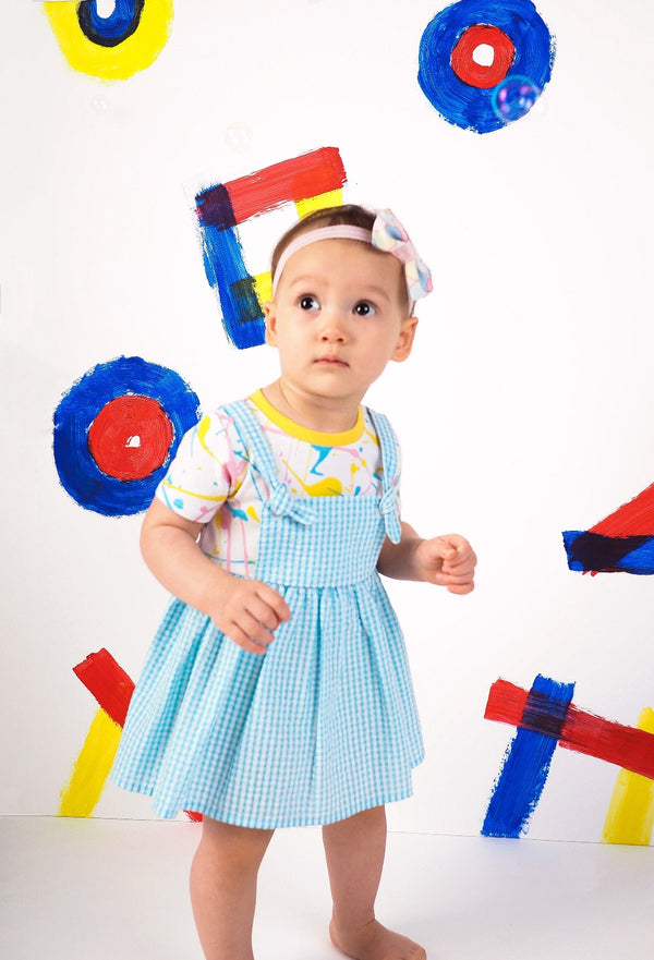 OETEO Get Messy Dungaree Baby Girl Dress (Blue)