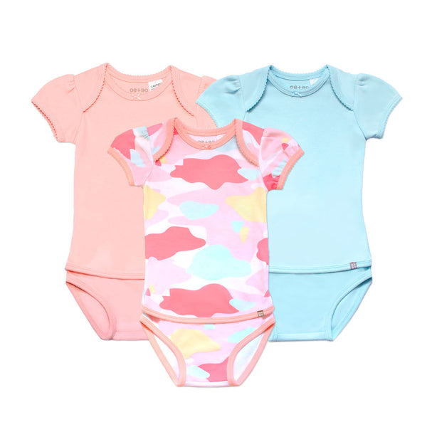 Camo Flash Puff Sleeve Easyeo Rompers 3pc Bundle (Pink) | Oeteo Singapore