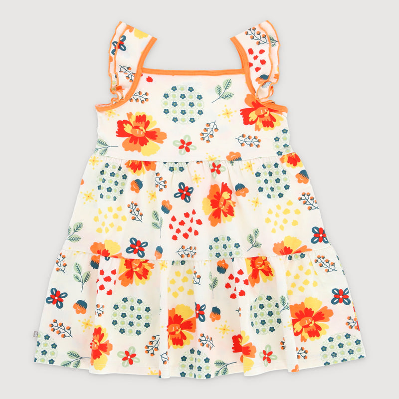 Abundance Of Blooms CNY Toddler Girl Layered Flutter Sleeve Dress