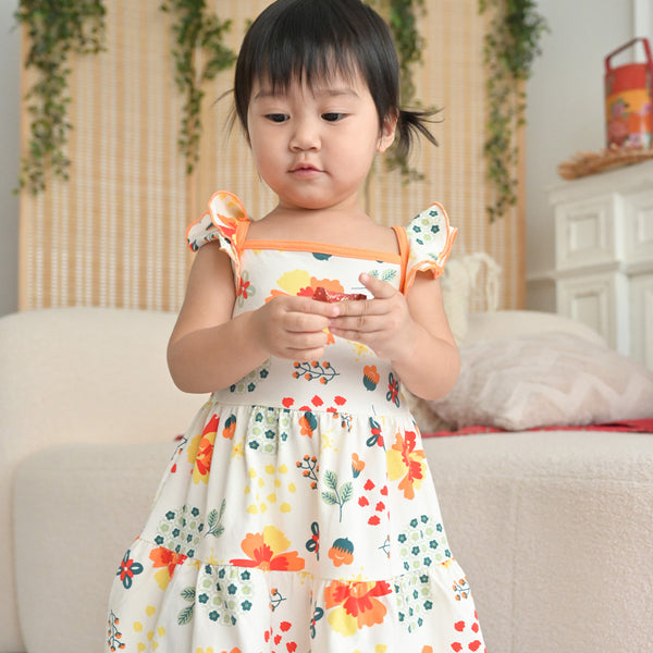 Abundance Of Blooms CNY Toddler Girl Layered Flutter Sleeve Dress