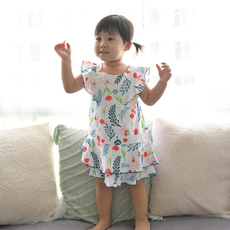 Merry Bunny Toddler Girl Ruffle Sleeve Dress
