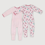 Tropical Land Baby Girl Easywear Rompers 2 Pc Bundle (Pink)