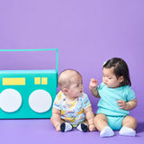 A baby boy and baby girl dressed Mixtape Easyeo Baby Romper (Green) | Oeteo Singapore