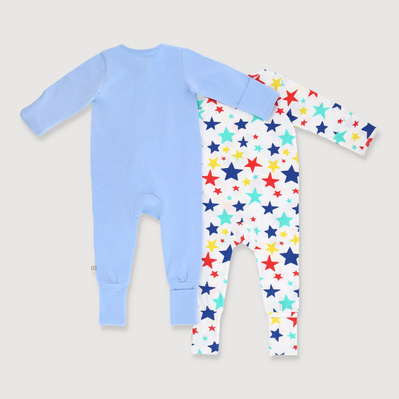 OETEO Little Explorer Baby Zippy Jumpsuits 2 Pc Bundle (Blue)