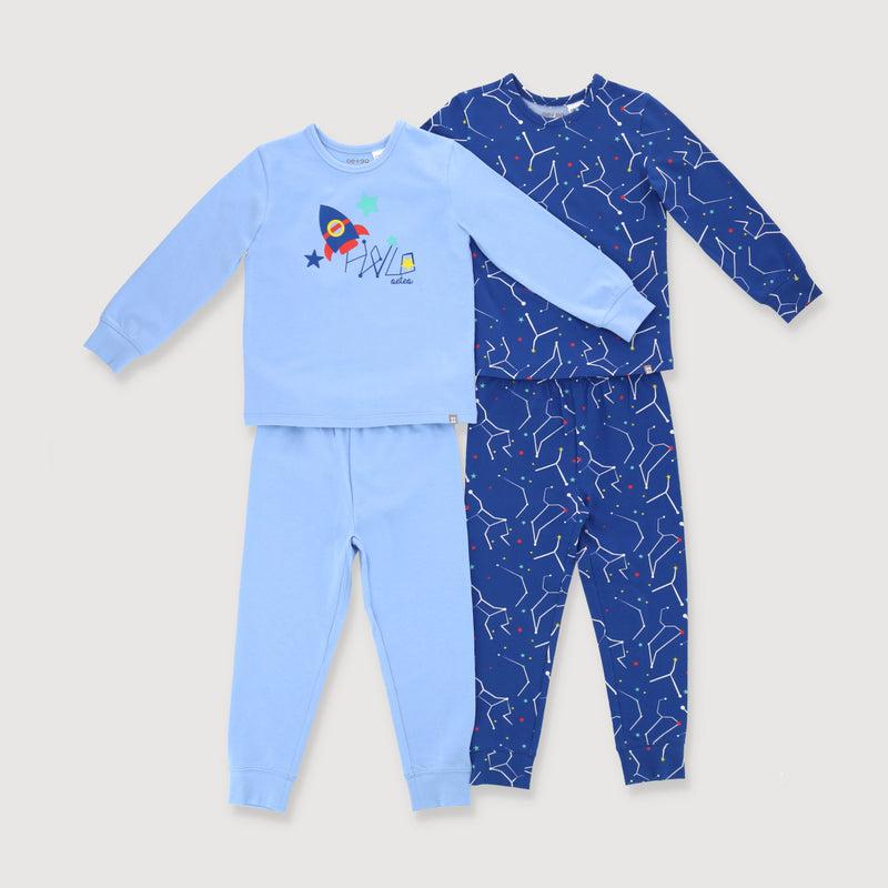 OETEO Little Explorer Toddler Jammies Pyjamas 4 Pc Bundle Set (Blue)