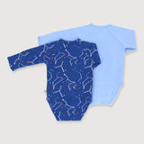 OETEO Little Explorer Baby Long Sleeve Kimono Rompers 2 Pc Bundle (Blue)