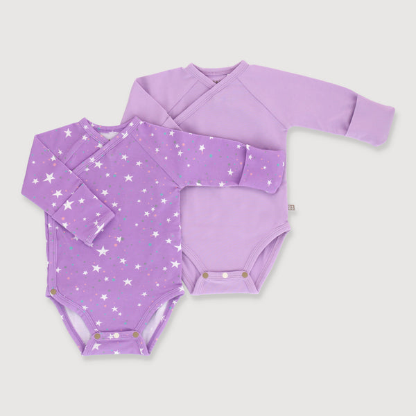 OETEO Little Explorer Baby Long Sleeve Kimono Rompers 2 Pc Bundle (Purple)