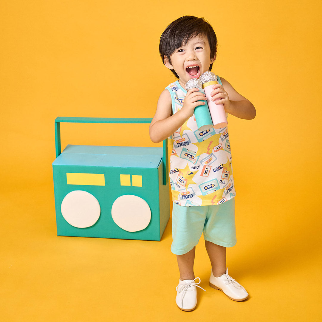 A boy dressed Mixtape Boy Top And Bottom (Green) | Oeteo Singapore